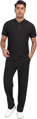 PrinStory Men's Short Sleeve Outfits Waffle Knit Henley Shirt and Pants Set Casual 2 Pieces Summer Tracksuits with Pockets in Saudi Arabia