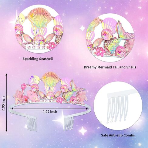 Casoty Mermaid Crown, Mermaid Party Decorations, Mermaid Headband, Mermaid Party Supplies for Women Girls, Mermaid Costume Hair Accessories for Halloween Birthday Party, Bluish Violet in Saudi Arabia