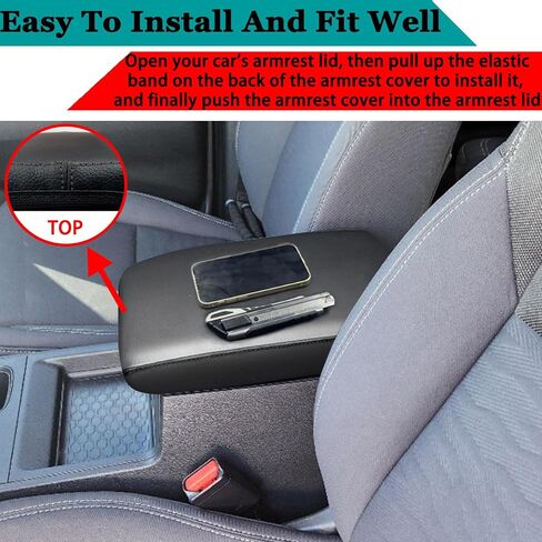 Center Console Armrest Cover for Nissan Frontier Accessories 2022 2023 2024 2025, Leather Arm Rest Protective Pad, Middle Console Interior Cushion, Seat Box Lid Trim (Black Stitches) in Saudi Arabia