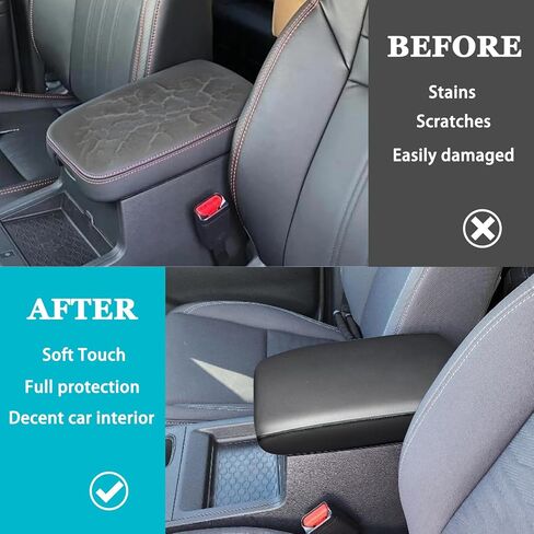 Center Console Armrest Cover for Nissan Frontier Accessories 2022 2023 2024 2025, Leather Arm Rest Protective Pad, Middle Console Interior Cushion, Seat Box Lid Trim (Black Stitches) in Saudi Arabia