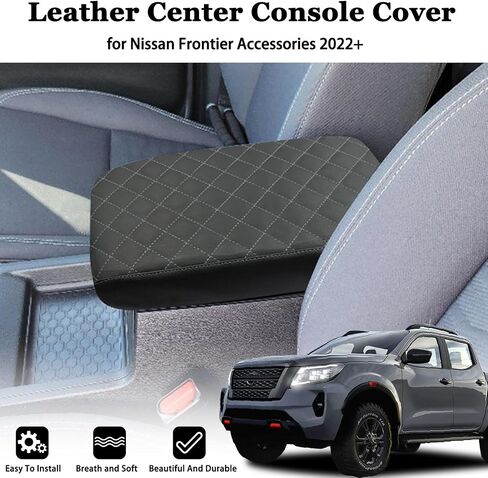 Center Console Armrest Cover for Nissan Frontier Accessories 2022 2023 2024 2025, Leather Arm Rest Protective Pad, Middle Console Interior Cushion, Seat Box Lid Trim (Black Stitches) in Saudi Arabia