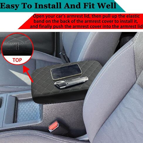 Center Console Armrest Cover for Nissan Frontier Accessories 2022 2023 2024 2025, Leather Arm Rest Protective Pad, Middle Console Interior Cushion, Seat Box Lid Trim (Black Stitches) in Saudi Arabia