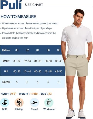 PULI Golf Shorts Men 5 Inch Inseam Relaxed Fit Stretch Dress Lightweight Casual Travel Quick Dry Summer Shorts in Saudi Arabia