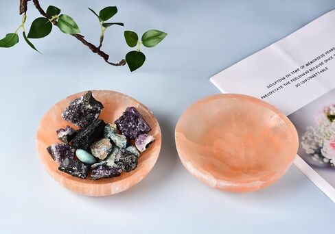 CNYANFEI 5.5" Large Orange Selenite Bowl for Crystal Charging Round Shaped Peach Selenite Tray Natural Gemstone Bowl for Storage Home Decor Gift in Saudi Arabia