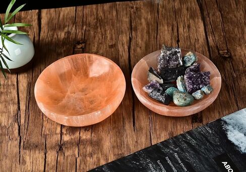 CNYANFEI 5.5" Large Orange Selenite Bowl for Crystal Charging Round Shaped Peach Selenite Tray Natural Gemstone Bowl for Storage Home Decor Gift in Saudi Arabia