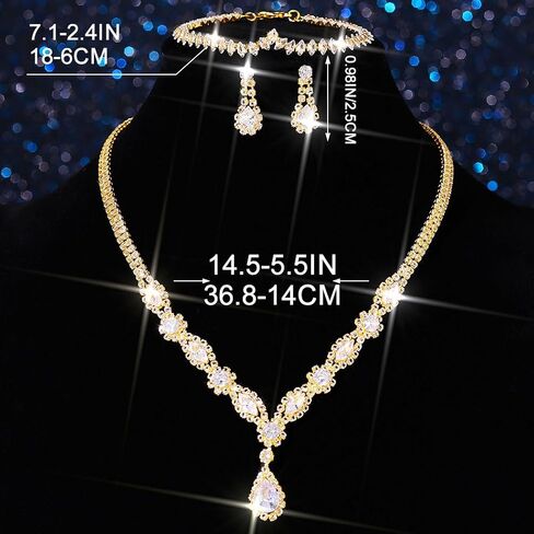GORAIS Silver Bride Wedding Jewelry Set Rhinestone Necklace Earring Bracelet Sets Crystal Formal Bridal Jewelry for Women in Saudi Arabia