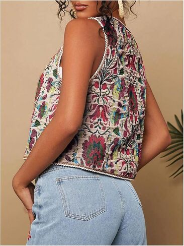 GORGLITTER Women's Tie Front Cardigan Vest Tops Floral Boho Sleeveless Western Trendy Fashion 2025 in Saudi Arabia