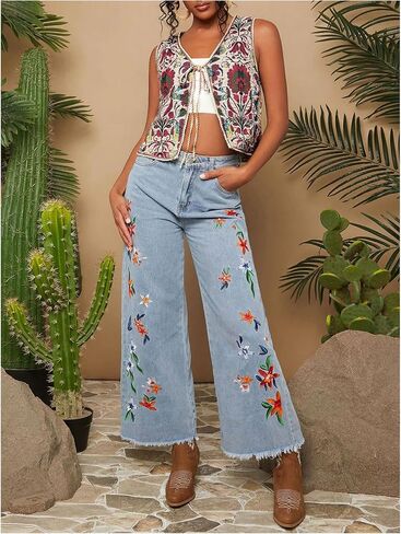 GORGLITTER Women's Tie Front Cardigan Vest Tops Floral Boho Sleeveless Western Trendy Fashion 2025 in Saudi Arabia