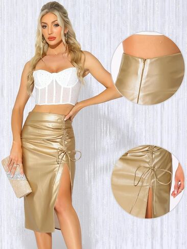 Allegra K Faux Leather Skirts for Women High Waisted Side Slit Bodycon Pencil Midi Skirt in Saudi Arabia