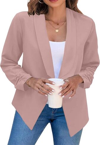 WIWIQS Women's Long Sleeve Open Front Office Blazer Business Lightweight Solid Color Blazers Dressy Casual Lapel Suit Jackets in Kuwait
