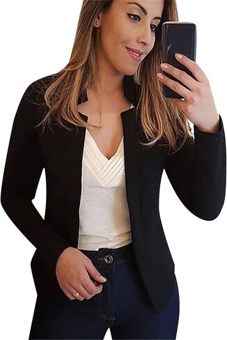 WIWIQS Women's Long Sleeve Open Front Office Blazer Business Lightweight Solid Color Blazers Dressy Casual Lapel Suit Jackets in Kuwait