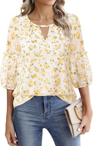 Timeson Women's Business Casual Tops 3/4 Sleeve Chiffon Blouses Office Work Shirts in Kuwait