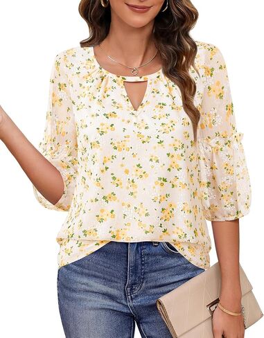 Timeson Women's Business Casual Tops 3/4 Sleeve Chiffon Blouses Office Work Shirts in Kuwait
