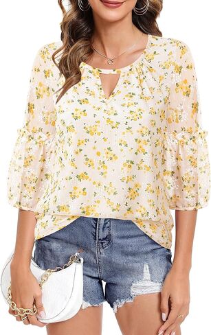 Timeson Women's Business Casual Tops 3/4 Sleeve Chiffon Blouses Office Work Shirts in Kuwait
