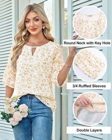 Timeson Women's Business Casual Tops 3/4 Sleeve Chiffon Blouses Office Work Shirts in Kuwait
