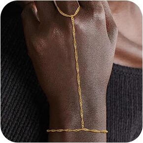 CHESKY Gold Hand Chain Bracelet for Women Trendy, Dainty 14k Gold Plated Ring Bracelets Hand Chain Hypoallergenic Finger Nail Bracelet Simple Gold Hand Jewelry for Women