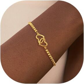 Gold Bracelets for Women, 14K Gold Plated Dainty Bead Bracelets Non Tarnish Trendy Adjustable Slider Bracelet Heart Cross Infinity Wave Tiny Simple Link Chain Bracelet Jewelry for Women