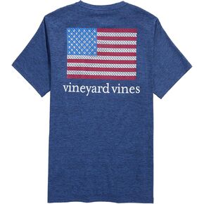 Vineyard Vines Men Men American Flag Whales Shorted Sleeve Harbour Performance Tee