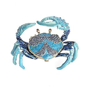 ELLDOO Mini Crab Trinket Box, Vintage Metal Enameled Hinged Decorative Box, Crab Collectible Figurine Ring Earrings Jewelry Organizer Gift Box for Girl Women
