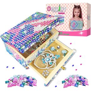Decojoy DIY Jewelry Box for Girls 8-12 Yrs Old, Ages 6 7 8 9 10 Year Old Girl Birthday Gift Idea, Christmas Crafts for Girls 8-10, Diamond Arts Gem Boxes Kit and Crafts for Kids, Teens