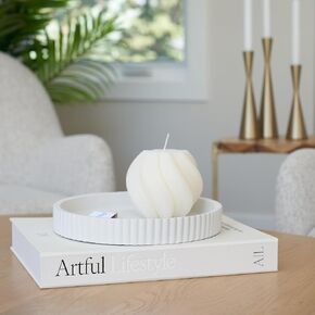 Beautiful Decorative Tray & Book Decor Set - Scalloped Concrete Tray & Linen Box Enhance Your Coffee Table or Bookshelf Decor - Stylish Home Decoration for Your Living Room or as a Housewarming Gift