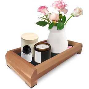 Double-Sided Decorative Bathroom Vanity Tray Wooden Soap Dish, Riser for Kitchen Counter, Countertop Organizer Tray with Film Coated Silicone Mat for Soap Dispenser, Perfume, Toilet Tank (Acacia) in Saudi Arabia