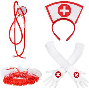 Nurse Fancy Dress Outfit Nurse Costume with Long Glove Headband Stethoscope Cosplay Theme Party Carnival Role Play