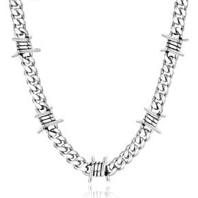 Feel Style Barbed Wire سلسلة ارتباط كوبية للرجال نساء من الفولاذ المقاوم للصدأ الأشواك قلادة قلادة الهيب هوب الشرير المجوهرات القوطية 16-22 بوصة