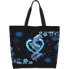 أكياس بقالة Dolphin Happy Asyg Happy Dolphin Bag القابلة لإعادة الاستخدام حقيبة قابلة للطي قابلة للطي مع مقابض حقيبة شاطئ السفر الزرقاء