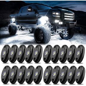 White LED Rock Lights 20PCS for Trucks Off Road ATV UTV SUV RZR LED Under Glow White Light Trail Rig Lights Pure White High Power Under Body Light Waterproof Shockproof