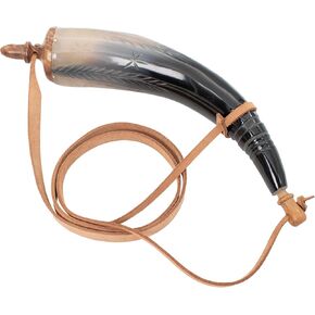 Mythrojan Hand Carved Powder Horn with Leather Strap for Civil War Black Powder Mountain Man Reenactment Accessory