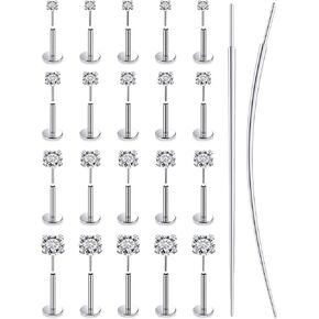 14K Gold Filled Threadless Nose Rings Studs Flat Back Earrings 20G 18G 16G 316L Surgical Stainless Steel Nose Rings Studs Tragus Helix Conch Cartilage Earrings Piercing Jewelry For Women Men