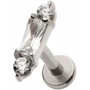 Pierced Owl 18GA 316L Stainless Steel Internally Threaded Baguette CZ Crystal Cluster Flat Back Stud
