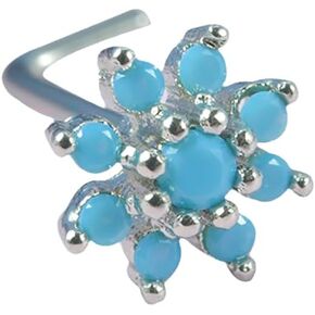 20G Blue Turquoise Flower Nose Studs Rings for Women Stainless Steel L-Shaped Nose Rings Studs Screws Dainty Nose Nostril Piercing Jewelry