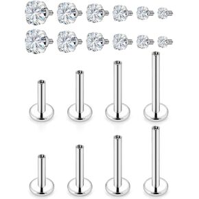 Hoeudjo Tragus Piercing Jewelry Stainless Steel Medusa Piercing Jewelry 16g Lip Piercings for Women Monroe Lip Rings Different Size Conch Cartilage Helix Earring Stud Bar Length 6/8/10/12mm