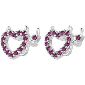 2Pcs 20G Devil Heart L-Shaped Nose Rings for Women 316L Surgical Steel Nose Studs Rings Purple Cubic Zirconia Heart Nose Rings Cute Nose Piercing Jewelry