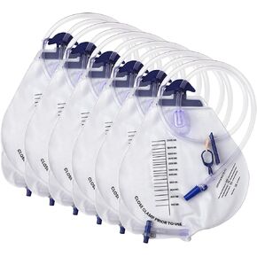 Urine Drainage Bags - 3 PCS 2000ml Individually Wrapped Catheter Bags with 43" Drainage Tube, Anti-Reflux Chamber, Splash-Proof Drain, Clips and Hooks, Professional Urine Bags for Home and Hospitals