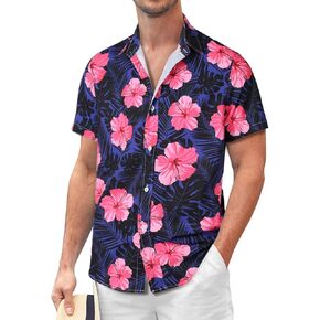 Sumolux Mens Hawaiian Floral Shirts Button Down Tropical Holiday Beach Shirts