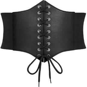 Women Corset Belt Elastic Lace-up Wide Waspie Belt Vintage Halloween Punk Costume