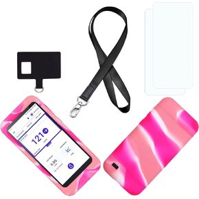 Premium Silicone Case Mixed Colors (Includes Lanyard + Lanyard Patch + Screen Protector) for Omnipod 5 Receiver (Continuous Glucose Monitoring) (Pink/Purple)