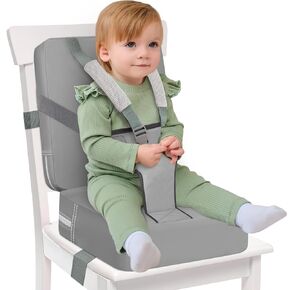 Toddler Booster Seat for Dining Table, Toddler Harness Booster Seat for Table, PU Easy Cleaning Kitchen Chair Booster Seat with Backrest Portable Travel Booster Seat Eating for Kids Child-Grey