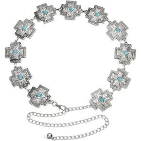 Western Belts for Woman Cowgirl Concho Silver Chain Belt for Jeans Dresses Rodeo Country Concert Outfits for Women