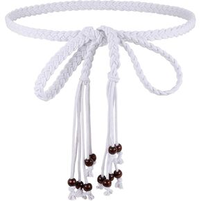 CHIC DIARY Women's Braided Rope Belt Boho Handwoven tie Waist Belt for Dresses Fringe Waistband with Beads