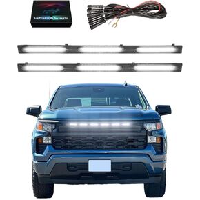 LED Front Grill Lights for Chevrolet Silverado 1500 2022-2024 2025 Raptor Lights fit WT Custom OEM Grille Accessories Warning lamp (Yellow)