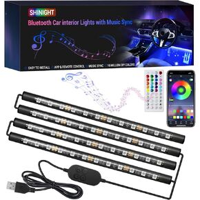 أضواء السيارة الداخلية LED مصابيح السيارة الداخلية مع التحكم الذكي في التطبيق ، أضواء LD RGB للسيارة الداخلية DIY MODE MUSIC MODE MODE 2 خطوط تصميم مصابيح LED للنساء الرجال (USB)