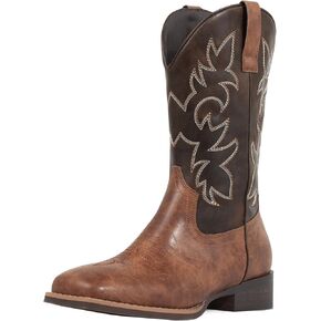 J's.o.l.e Western Mens Cowboy Boots Square Toe Wide Calf Pull On Slip Resistant Country Work Riding Leather Boot Brown