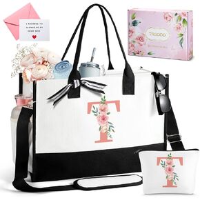 TRSODD Teacher Gifts Birthday Gifts for Women Personalized Best Teacher Canvas Tote Bag and Makeup Bag Set
