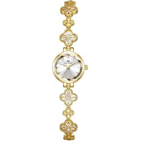 Gosasa Vintage Gold Watch for Women Four-Leaf Clover Diamond Women’s Bracelet Watch Stainless Steel Elegant Dainty Small Ladies Dress Wrist Watch Waterproof Luxury Gift