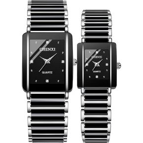 Gosasa Vintage زوجين يشاهد الرجال والنساء المطابقة لكرامات الكوارتز مربع السيراميك له و Hers Watches مجموعة زوج الساعات Diamond Waterproof