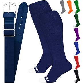Exxact Sports Youth Baseball Socks and Belt Combo - Soft, Durable, Adjustable, and Perfect for Youth and Adult Players